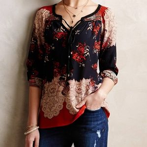 NWOT Meadow Rue Blossomed Silk Peasant Top